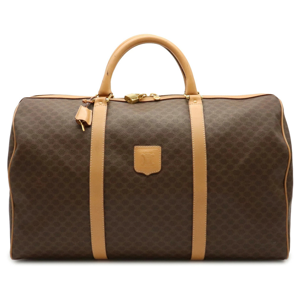 Celine Macadam Boston bag handbag travel leather Beige Cream dark brown